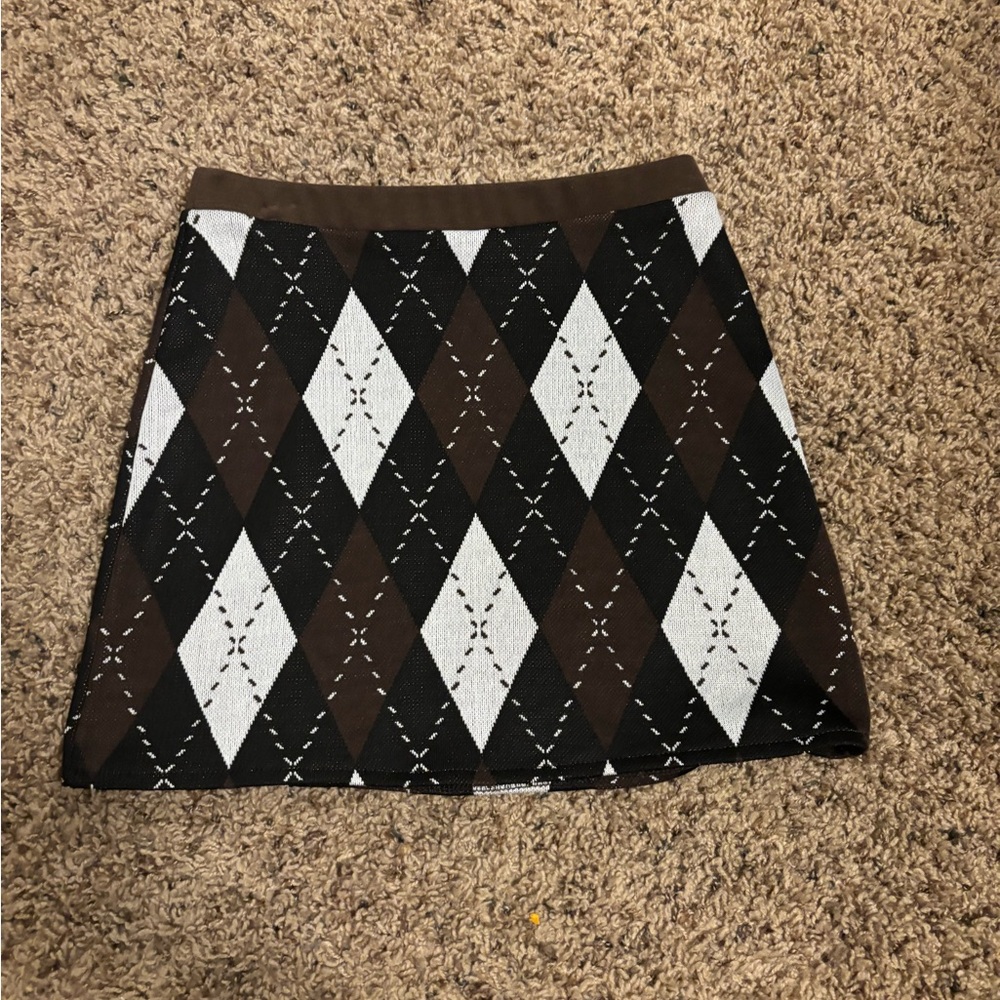 Brown Argyle Mini Skirt